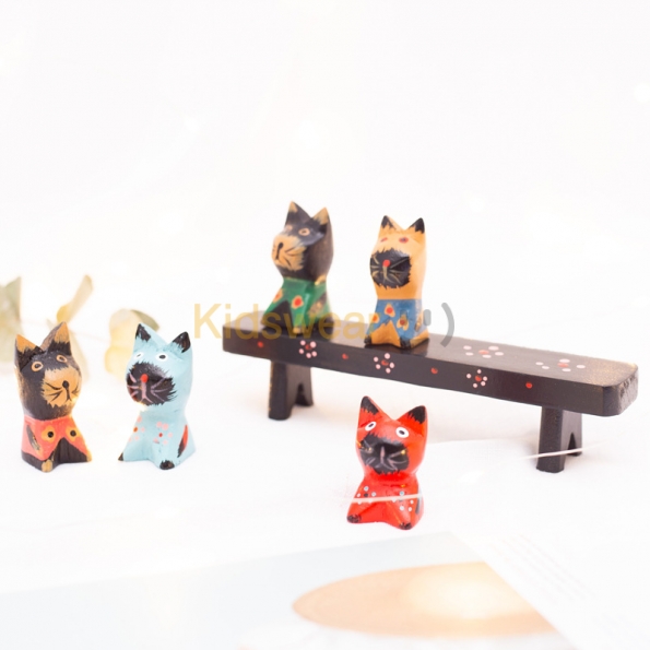 子供用品 部屋の飾り 木製招き猫 和風 デスクトップの寝室の装飾セット