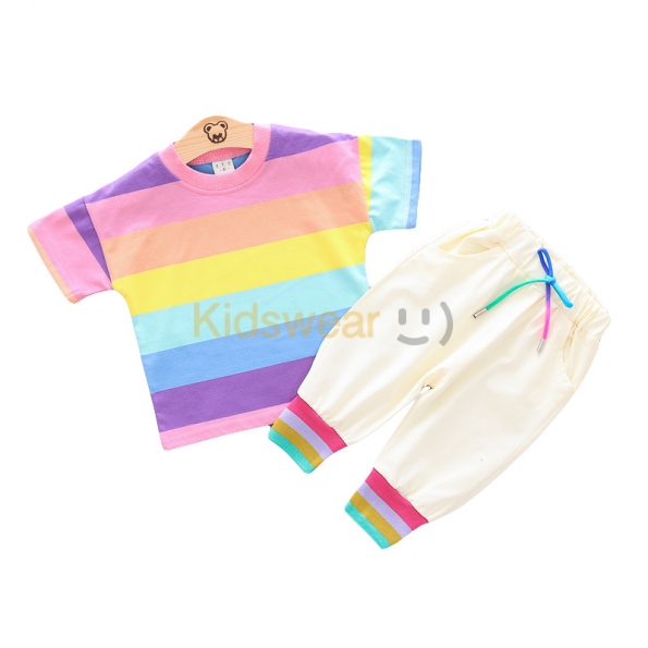 半袖 シャツ パンツ セット カジュアル 虹 ストライプ 男の子 子供服
