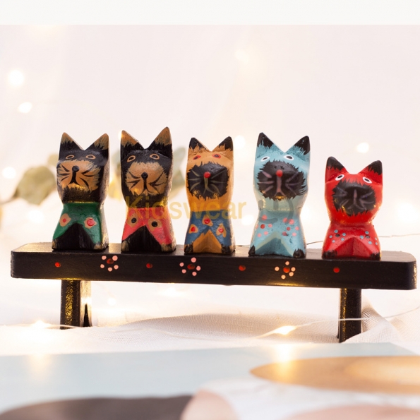 子供用品 部屋の飾り 木製招き猫 和風 デスクトップの寝室の装飾セット